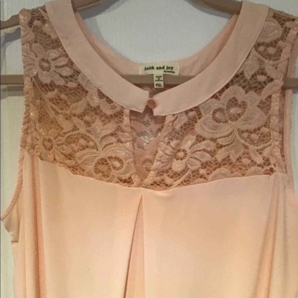 Faith and Joy pink dress tank with lace.